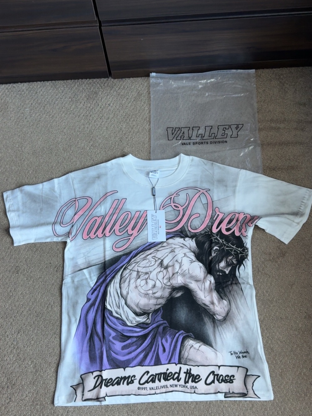 Valley Dreams Men's Graphic Tee - White with Pink & Purple